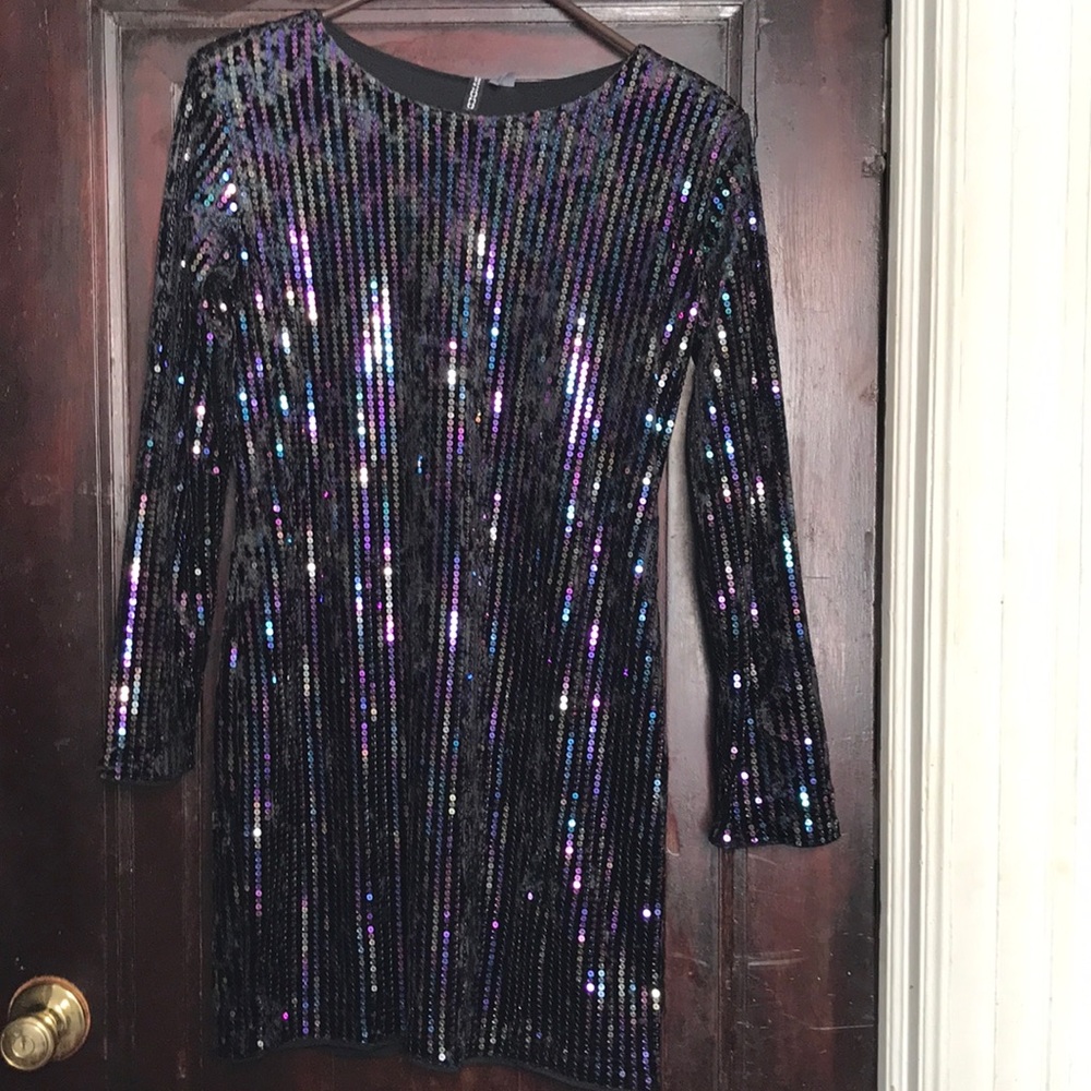 21.   New with tags, velvet, multicolored sequined dress.
